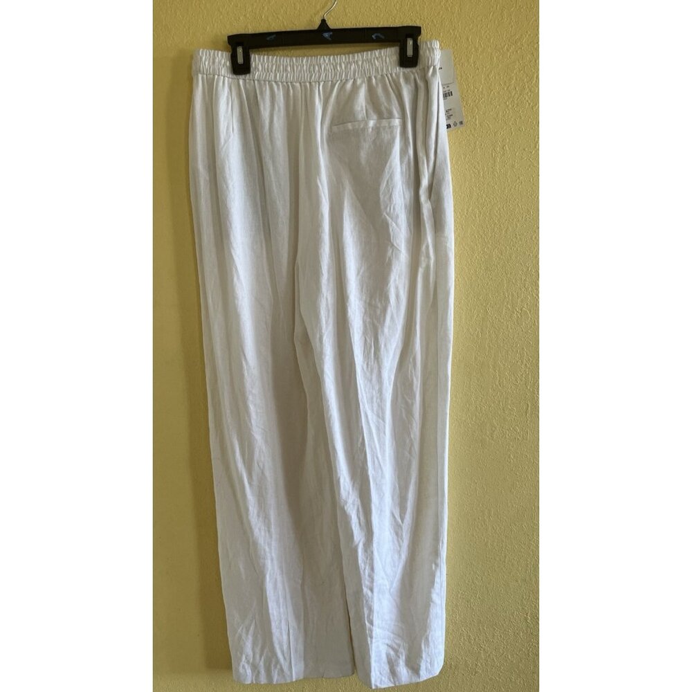 Zara Women's Linen Blend Straight Leg Pull On White Pants Size Large Casual New - Picture 3 of 5